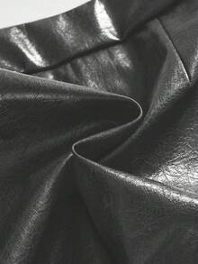 ROMWE Hippie 千禧宝贝复古嬉皮风动物纹人造毛皮拼接低腰PU迷你半身裙（女款） - 深灰色 - 查看 6