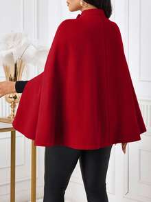 SHEIN Lady 女士休闲宽松斗篷式羊毛混纺大衣，简约商务秋冬女装 - 紅色 - 查看 2