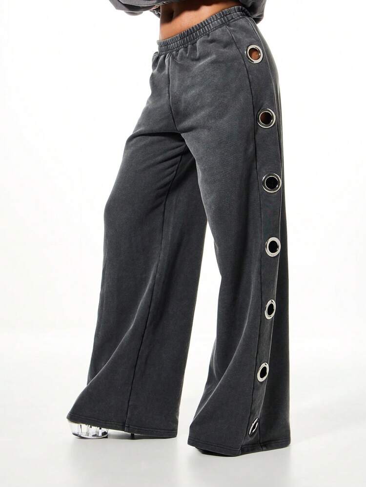 SUMWON WOMEN Wide Leg Sweatpants With Metal Eyelet Detail
