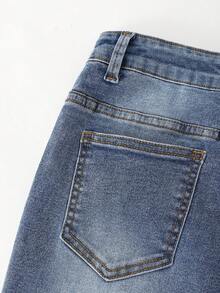 SHEIN Quần jeans ống loe co giãn rách nhẹ đa năng phong cách Y2K dành cho nữ tuổi teen, có thể phối cùng áo dài tay. - Màu xanh lam - Xem 8