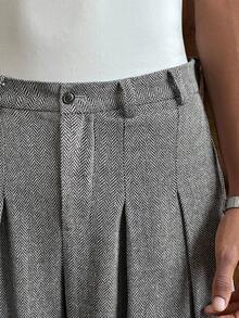 SWAVVY Men's Solid Color Pleated Casual Tapered Leg Pants Pleated Pants Balloon Pants Oversized Pants - Grey - View 5