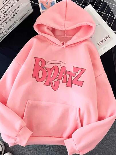 Sudadera con capucha y estampado de letras de dibujos animados para mujer,Camiseta con capucha de estilo callejero para mujer