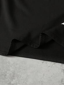 ROMWE MEN Street Life Áo nỉ chui đầu tay dài cổ tròn in chữ rộng rãi cho nam - màu đen - Xem 4