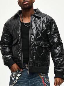 ROMWE MEN Street Life Men's Casual Black Cotton Long Sleeve Jacket - Black - View 4