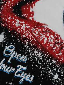 ROMWE MEN Street Life Áo khoác nỉ nam phong cách đường phố Punk, họa tiết in hình, đính đá lấp lánh, thích hợp cho mùa xuân/đông, kiểu dáng Y2K. - màu đen - Xem 5