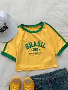 Comfortcana Brazilian-Style Embroidery T-Shirt With Colorful Combination - Yellow - View 4