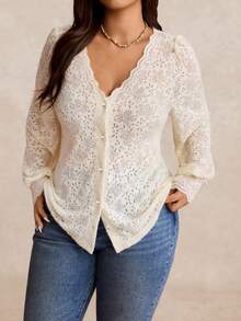 Nubod Lace Lantern Sleeve French Elegant Romantic Women Blouse, New Arrival - Apricot - View 4