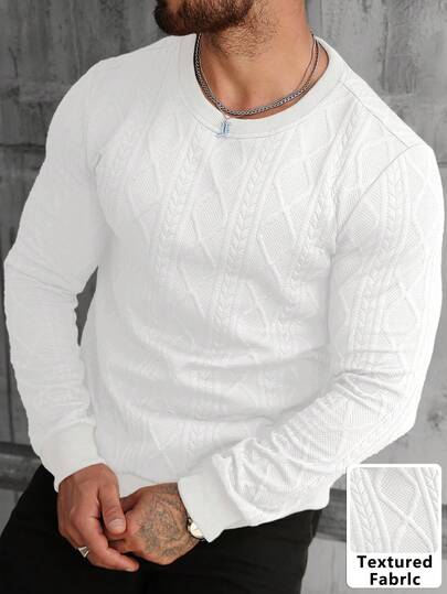 Manfinity CasualCool Men's Crew Neck Long Sleeve Sweatshirt With Leather Label, Suitable For Autumn And Winter, Can Be Paired With Casual Jackets Or Suits, Suitable For Casual, Dining, Dating, Fashion Salons, Simple Business, Appropriate For Formal Or Informal Occasions, Suitable For Self-Wear Or Gift To Friends