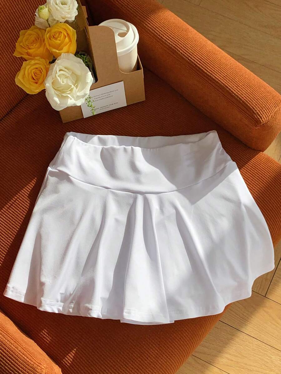 SHEIN EZwear Mùa hè Eo 2 trong1 Váy quần - trắng - Xem 1