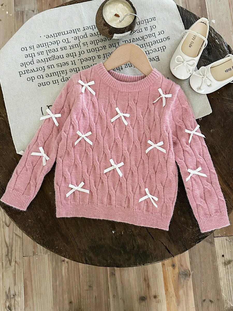 LMoss Kids LMoss Young Girl Young Girl Casual Sweater With Bow Decoration - Dusty Pink - View 1