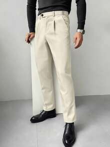 Calvornis Quần âu nam màu đen, thiết kế cạp chun, quần ống đứng công sở thường ngày - Màu be - Xem 4