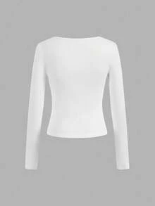 SHEIN EZwear 3件套短袖露脐休闲修身T恤，女士款，适合春秋季穿着 - 白色 - 查看 10