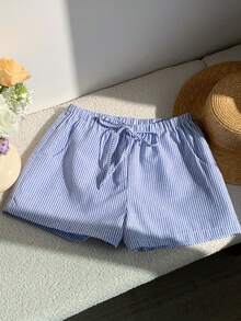 Comfortcana Ladies' Striped & Printed Casual Shorts With Pockets & Knot Design, Summer