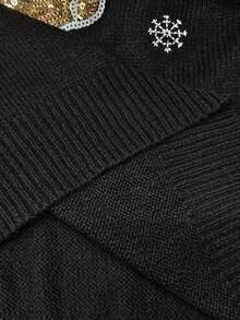 EMERY ROSE Suéter plus size de cor sólida com decote em V e bordado de boneco de neve natalino com lantejoulas. Suéter de tricô casual e elegante para o Natal, volta às aulas, férias, escritório e outono/inverno.