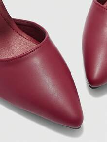 CUCCOO BIZCHIC 女士时尚酒红色弹力踝带尖头粗跟高跟鞋，适合通勤、约会、派对、婚礼、假日等场合。 - 酒紅色 - 查看 6