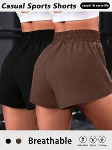 Velisys 2pcs/Set Casual Versatile Side Zipper Fitted Slim Yoga Shorts, Women's Sport Shorts Workout Shorts For Women No Waist Roll Down Gym Clothes Women Sports Shorts Quick Dry Shorts For Women
