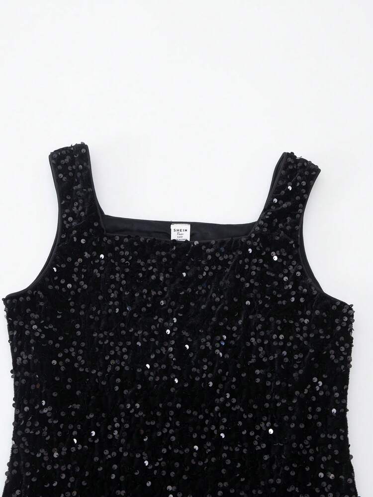 Sparklyn Vestido Preto com Lantejoulas para Adolescentes, Natal - Preto - Visão 5