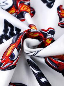 2pcs Young BoyMinimalist Cartoon Car Print Snug Fit Long Sleeve Pajama Set, Soft & Comfortable Sleepwear