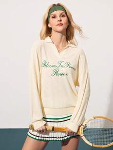 CourtClass 休闲百搭杏色柔软舒适英伦印花V领Polo衫 - 杏色 - 查看 5