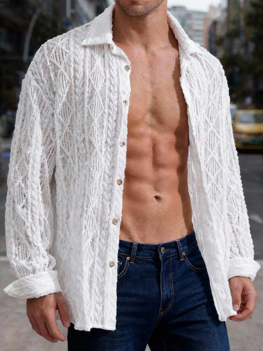 Manfinity Homme Camicia casual da uomo a maniche lunghe con bottoni sul davanti e vestibilità ampia