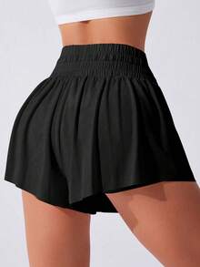 Sovereign Charm 女士纯色抽绳腰带口袋休闲日常运动短裤 - 黑色 - 查看 2