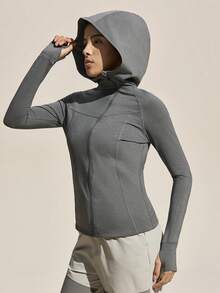 Exploreva Exploreva Women's Outdoor Casual Solid Color Long Sleeve Zip-Up Shell Jackets - Grey - View 4