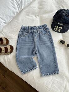 SHEIN LMoss Kids Toddler Boys' Vintage Blue Denim Loose Fit Pants - Light Wash - View 1