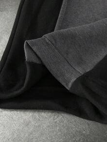 PAVTROS 男士拼色圆领长袖休闲运动衫和运动裤宽松套装，秋季，男士两件套，男士两件套运动裤，男士运动服，男士两件套春秋季 18 25 63 77，舒适服装 - 深灰色 - 查看 10