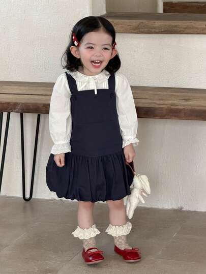 DAZY Toddler Girls' Solid Color Korean Style Layered Versatile Dress