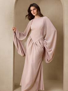 Graceveil French Design Pleated Flare Sleeve Women Dress - Dusty Pink - View 5