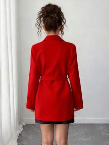 Sparklyn Elegant Wool Blend Jacket For Teen GirlCasual & Versatile, Featuring Belt Waist, 2 Black Buttons, Lapel Collar Design, Suitable For School, Commute, Shopping, Walking, Can Be Paired With Pants, Sweatpants, Long Sleeve Tops, Sweaters - Burgundy - View 2