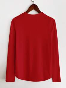 2026假日印花女式长袖街头时尚服饰，日常休闲百搭，假日度假外出，舒适居家服女式上衣T恤 - 紅色 - 查看 2