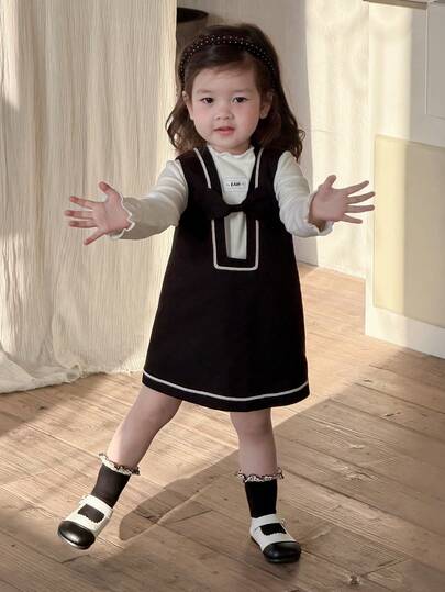 DAZY Toddler Girls' Bowknot Hollow Out Layered Spring/Autumn Dress