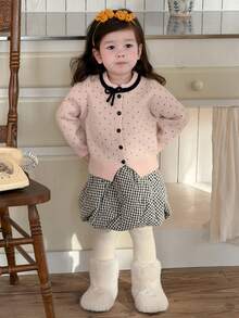 DAZY Baby Girls' Round Neck Polka Dot Bowknot Cardigan - Pink - View 8