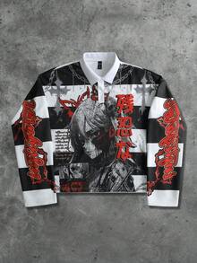 ROMWE MEN Street Life 男士复古圣母玛利亚条纹英文图案街头风套头衫 - 黑色 - 查看 1