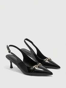 CUCCOO BIZCHIC 休闲通勤极简尖头露跟女式高跟鞋 - 黑色 - 查看 7