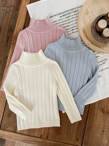 SHEIN LMoss Kids 3pcs/Set Sweater Rajut Kasual Warna Polos untuk Anak Perempuan - MultiWarna - View 6