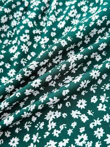 Kids Teen Girls Ditsy Floral Tie Waist A-Line Shorts, Suitable For Vacation, Outdoor Activities, Summer Summer Shorts For Teens Green Shorts For Girls Summer Shorts For Girls Green Floral Shorts - Dark Green - View 5