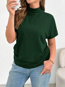 SHEIN Essnce Magliette nere casual, semplici e comode, di stile semplice, adatte per la primavera e l'estate, per uso quotidiano, con maniche corte, di taglia grande, per chiesa e lavoro