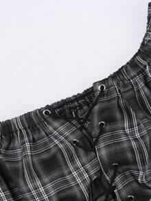 Flirla Plus Size Off-Shoulder Plaid Tie-Up Long Sleeve A-Line Short Dress - Multicolor - View 4