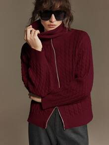 Ontre Cardigan tricoté à fermeture éclair en métal pour femmes, convient pour les déplacements urbains, les affaires, les tenues décontractées, Noël, le Nouvel An, l'automne/l'hiver