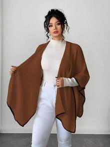 Elenzga Poncho de suéter de corte holgado y elegante para mujer de talla grande, adecuado para ropa de abrigo de otoño/invierno - Café integral - Ver 5