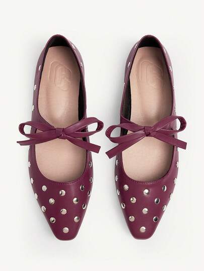 CUCCOO CHICEST 2025春秋新款蝴蝶结铆钉装饰纯色低帮方头百搭舒适休闲平底鞋