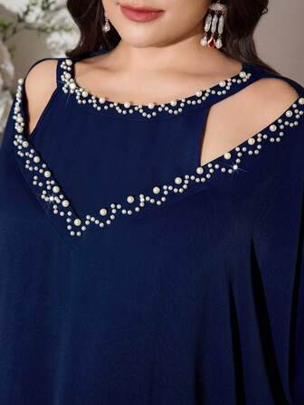 Al Najma Elegant Hollow Out Bubble Pearl Decor Long Dress, Spring/Summer