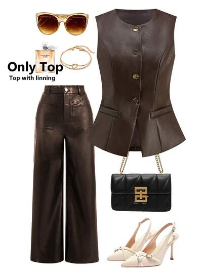 Ellevyn Women's Autumn PU Leather Black Motorcycle Jacket Vest