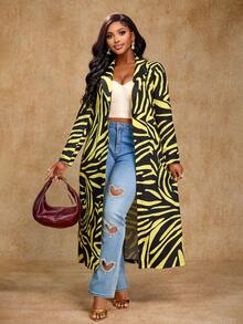 Brilight Abrigo de mujer con estampado de cebra suelto y extra largo, con cuello de solapa y un botón. Con estampados de animales y flores. Adecuado para fiestas, artículos de fiesta y uso diario. Abrigo extra largo, abrigo de otoño