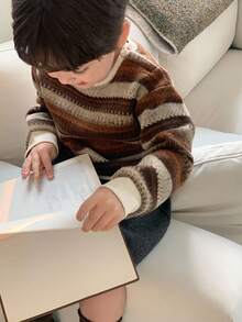 DAZY Toddler Boys' Round Neck Striped Long Sleeve Sweatshirt, Korean Style, Autumn/Winter