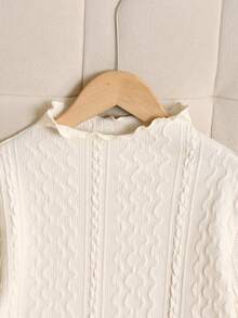 SHEIN Teen Girls Cute Apricot Ruffle Trim Long Sleeve Top And Elastic Waist Flare Pants Co-Ord Set, Autumn/Winter - Apricot - View 5