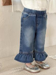 DAZY Baby Girls' Washed Light Denim Flared Jeans Toddler Girls Clothes - Light Wash - View 5