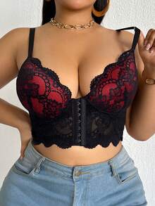 DesireSculpt 大码女士性感蕾丝拼接前扣内衣 - 彩色 - 查看 9